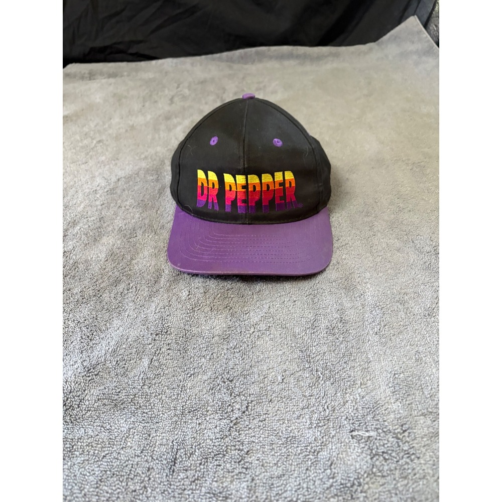 Vintage Dr Pepper Snapback Hat Black Purple Gradient Logo Retro Soda Promo Cap